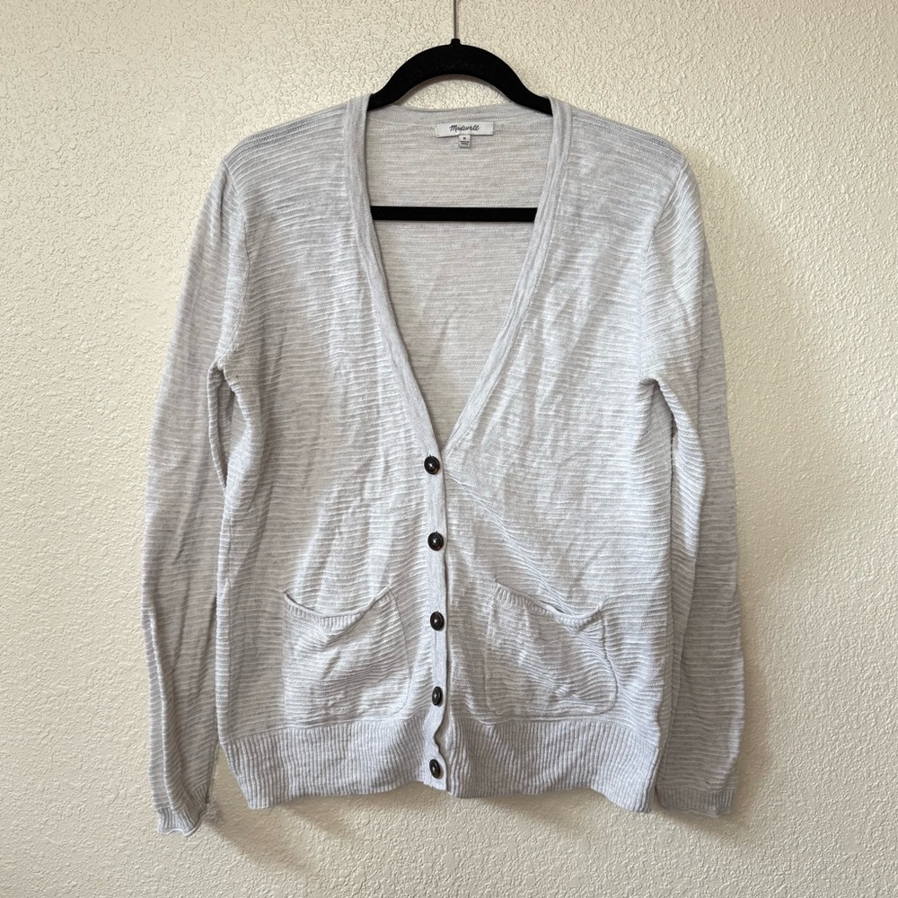 Madewell Light Gray Striped Graduate Cardigan Sweater Medium